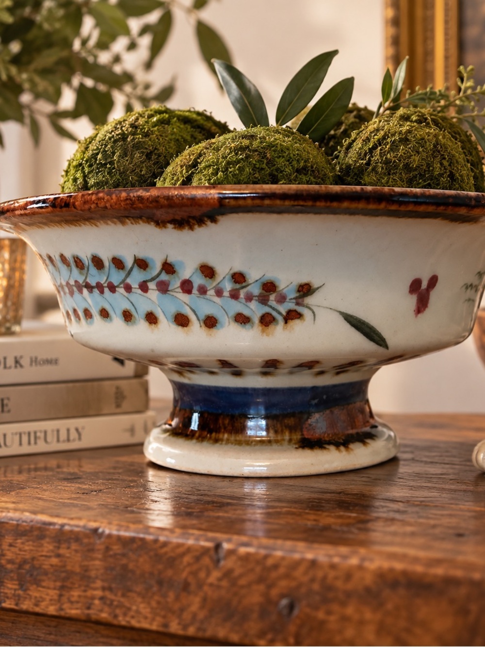Vintage large Hand-Painted Ken Edward’s Ceramic Centerpiece Bowl, floral, birds